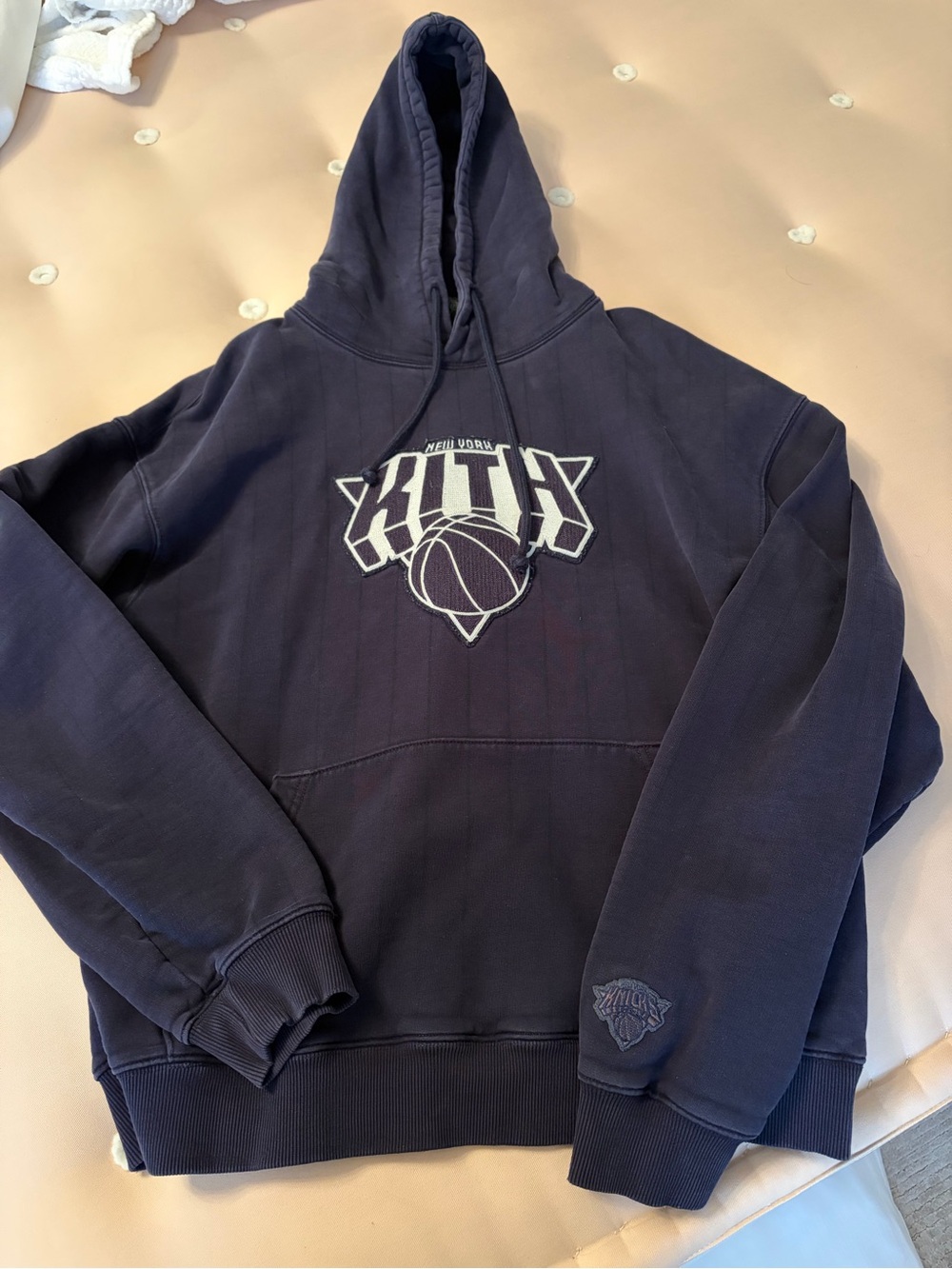 Kith Navy and White Basketball Knicks Logo Hoodie